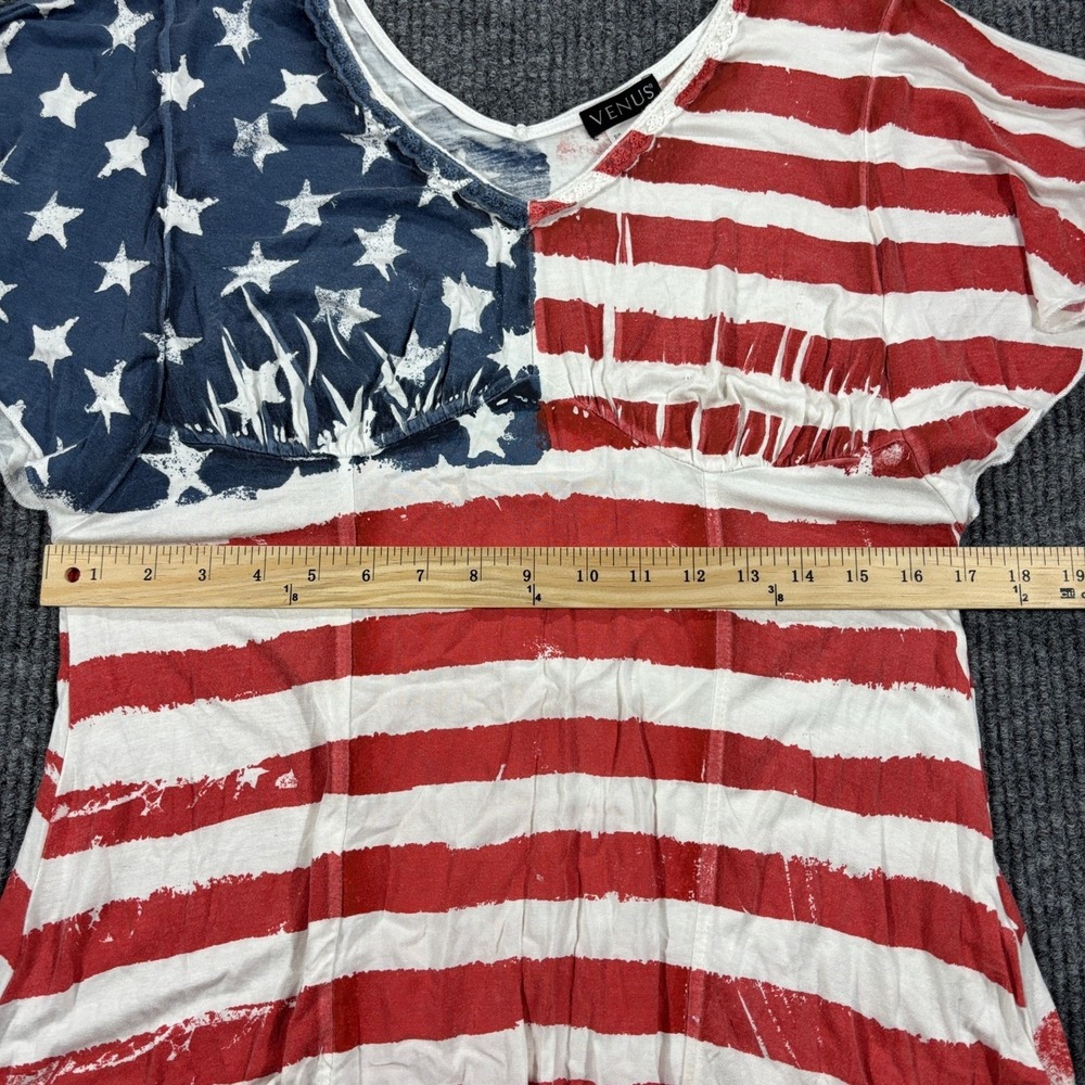 Venus American Flag Top Women Size L Red White Blue Stars Stripes Flutter Sleeve - Picture 3 of 7